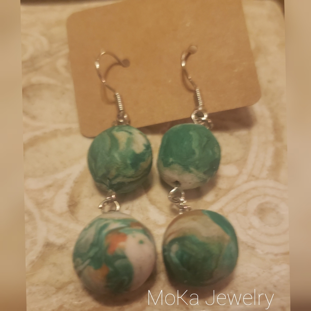 Handmade Polymer Clay Earrings- Moss Sphere II
